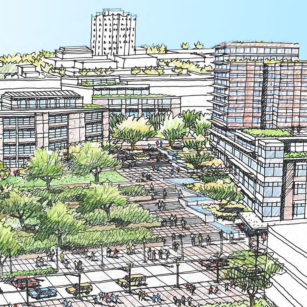 2008 sketch showing potential campus development