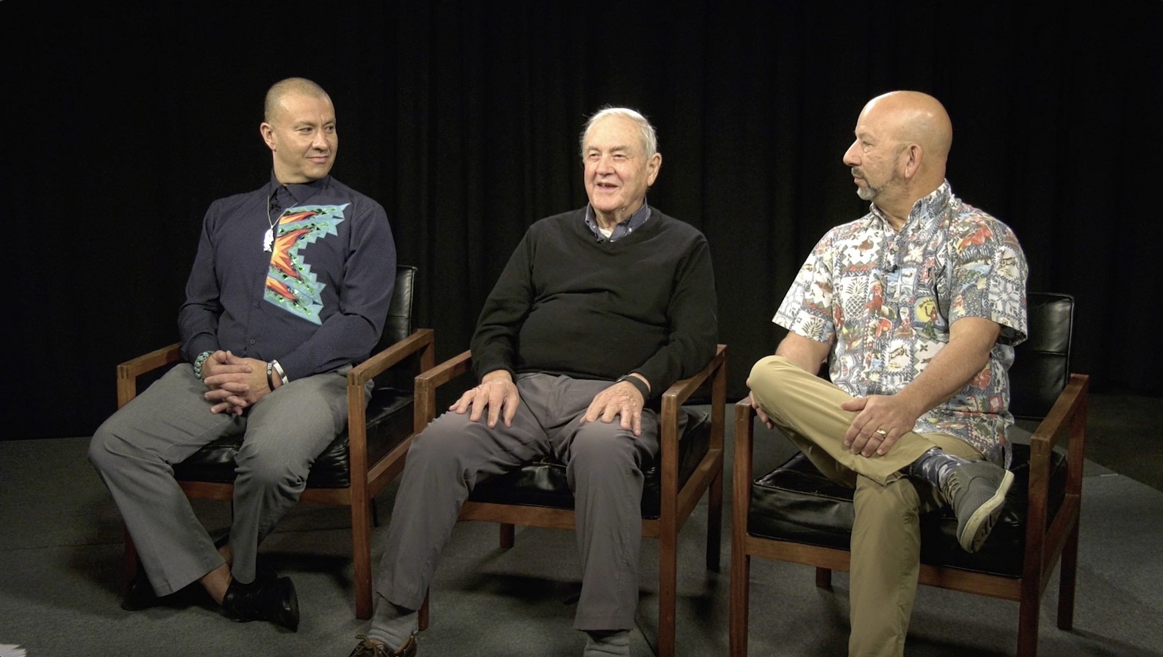 Willie Frank III, Jim Wilcox, and David Troutt in a screenshot from their oral history interview by TVW